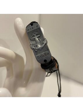 Handmade Leather Bracelet With Metal Anchor Plate "Brave" Design Adjustable